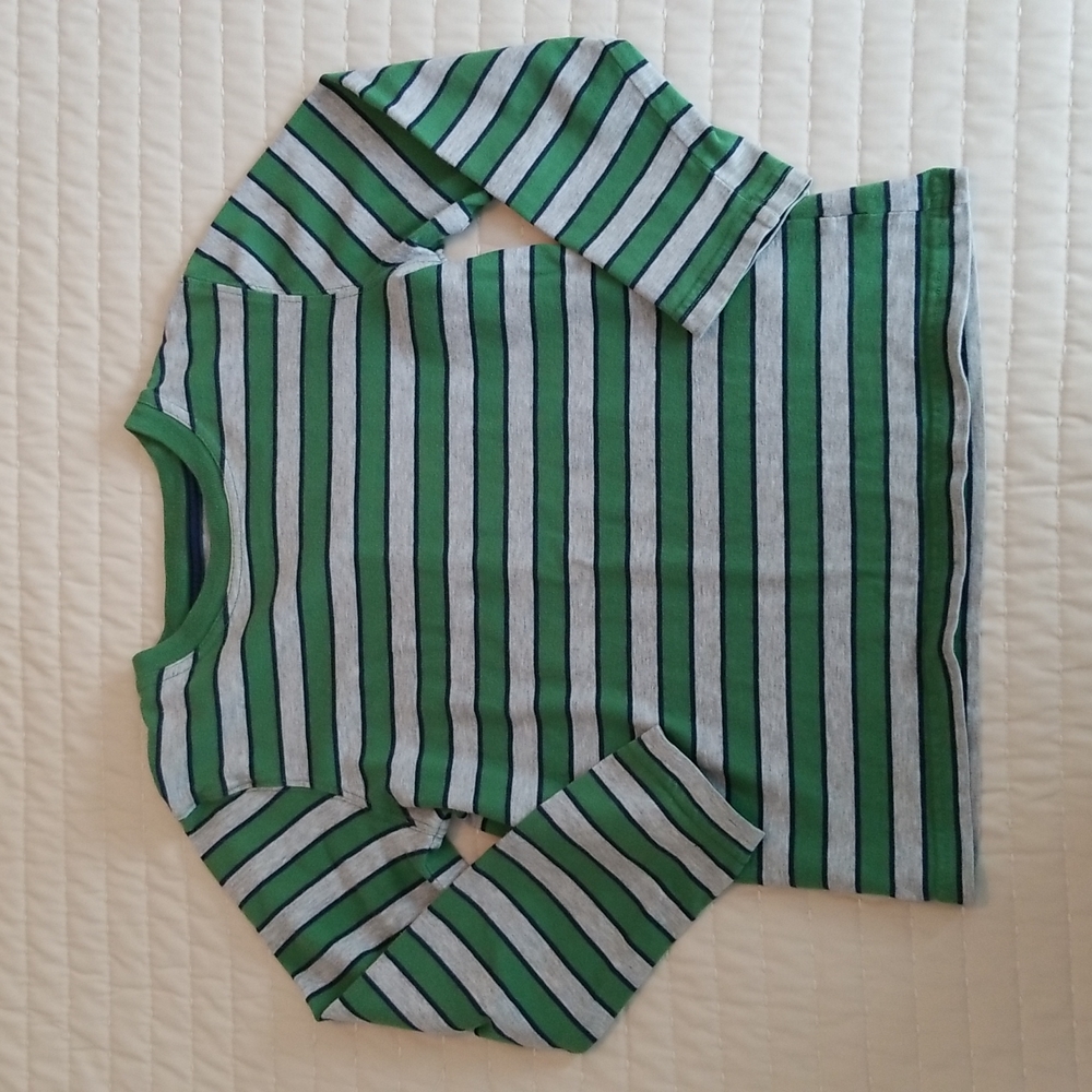 Jumping Beans boys striped shirt size 7 green navy gray